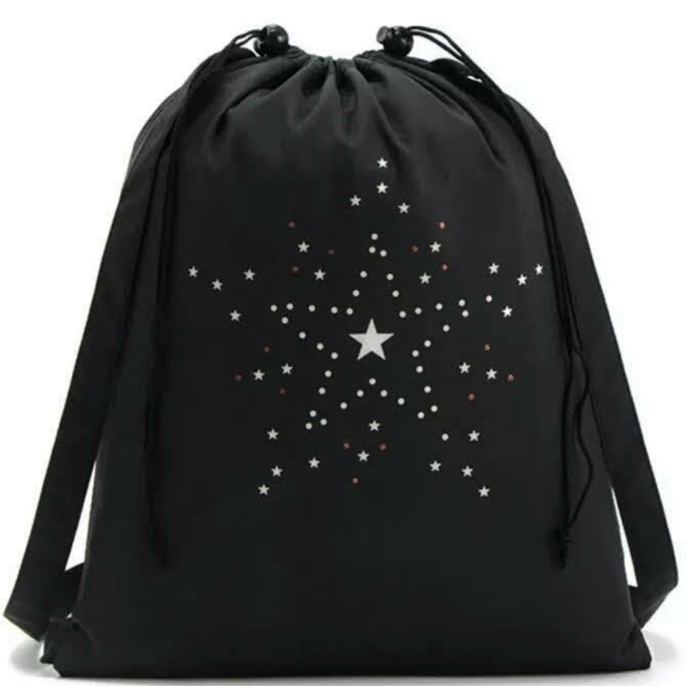 New Black Nylon Drawstring Backpack W/Stars - Picture 2 of 8